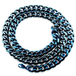 AMUMIU – collier en acier inoxydable bleu pour hommes, chaîne à maillons, bijoux tendance, Cool, classique, cadeaux de fête, HN035303M