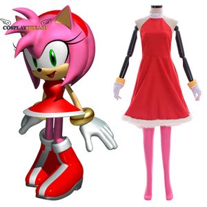 Disfraz de Amy Rose, vestido rojo, traje de juego para mujeres y niñas, disfraz de Rosy the Rascal, vestido de juego de rol para fiesta de Halloween