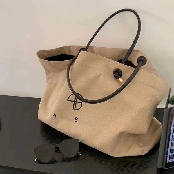 Un bolso de mano de gran capacidad con estampado de letras B, bolsos de compras para mujer, bolso de lona de cáñamo de algodón para vacaciones, bolso de hombro, bolso 230420