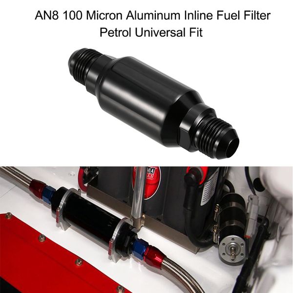 Freeshipping AN8 Filtre à carburant en ligne en aluminium de 100 microns / Ajustement universel pour essence