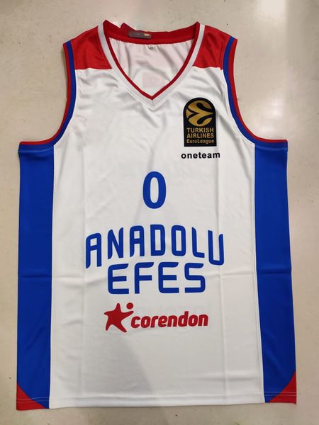 Anadolus Efess Istanbuls Shanes # 0 Larkins Basketball Jersey 22/23 Bleu blanc Tout style et nom peuvent être personnalisés