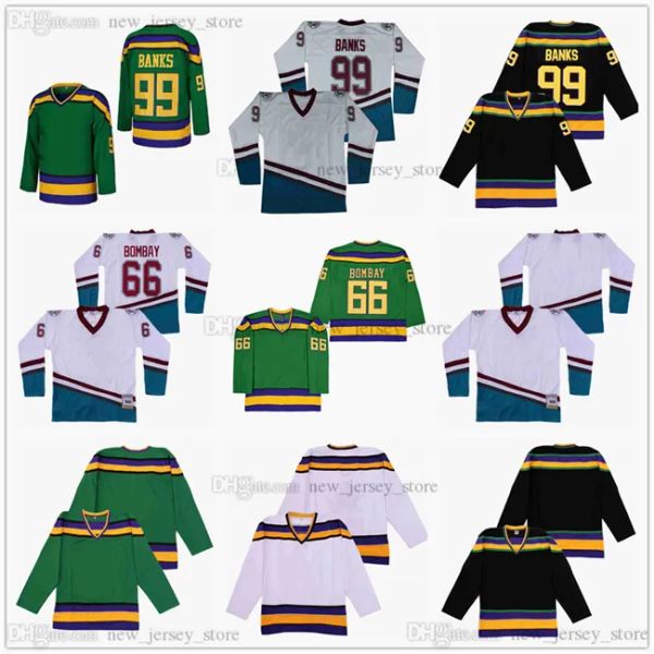 Anaheim''ducks''hockey 99 Adam Banks Jersey Slap All Ed Verde Blanco Negro Color Visitante Transpirable Deporte Venta Alta Calidad