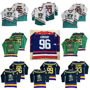 AnaheimDucksHockey Mighty Ducks Movie Hockey Jersey voor heren 99 Adam Banks 96 Charlie Conway 44 Reed Dean33 Greg Goldberg 66 Gordon Bombay Portman