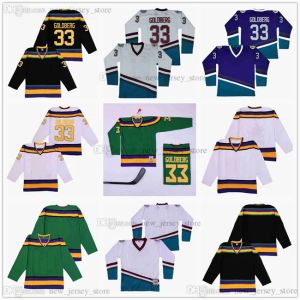 AnaheimDucksMovie Ducks Hockey 33 Greg Goldberg Jersey Slap Todo cosido Verde Blanco Negro Color Visitante Transpirable Deporte Venta Alta calidad