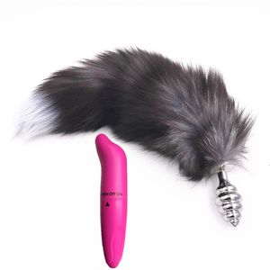 Juguetes anales 2 PcsLot Vibrador y tapón de cola blanca Butt Sex Toy para mujer Hombres y productos para adultos 230113