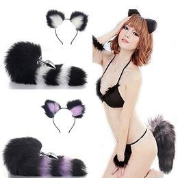 Anale speelgoed 2 stks schattige kattenoren hoofdbanden en staart met metalen buttplug erotische cosplay accessoires volwassen sexy voor koppels 220922