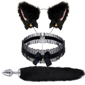 Jouets anaux 3 pièces Cos peluche animaux oreilles queue ensemble loup bandeau accessoires chat tête cloche collier Halloween fête 230719