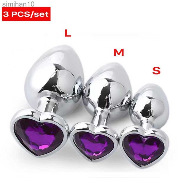 Toys anal 3 Taille Heart Plug anal en acier inoxydable Crystal anal bougie métallique Plugle Stimulateur de sexe anal