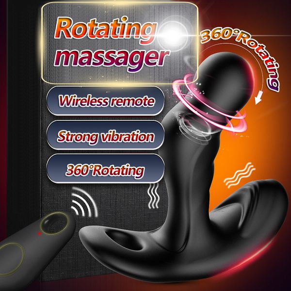 Jouets anaux Masseur de prostate rotatif à 360 ° Vibromasseur scrotum Plug anal Télécommande sans fil Butt Plug Érotique Adult Sex Toys Pour Homme Gay 230511