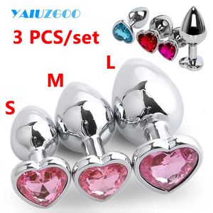 Anal Toys 3Pc Set Plug Coeur En Acier Inoxydable Cristal Lisse Jouet Pour Femmes 3 Taille Butt Stimulateur Prostate Masseur Adulte Sexe 231219