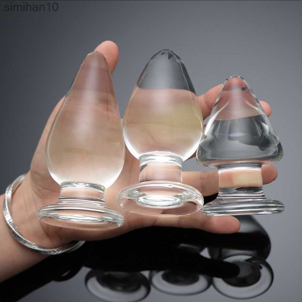 Toyes anal de 5 cm Big Glass Butt Buttal Crylal Plug para el hombre Masturbación de masaje de próstata Estimular el orgasmo anal de la perilla gay Producto sexual HKD230816