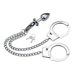 Jouets anaux appareils pour adultes bouchons sexuels chaînes menottes bouchon de bondage en métal avec menottes chaîne de manchettes de cheville BDSM 231114