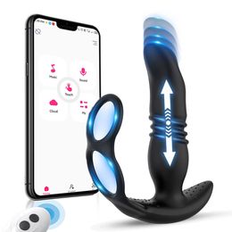 Anale speeltjes Bluetooth intrekbare anale vibrator seksspeeltje voor mannelijke toepassingen Prostaatstimulator op afstand Dildo vibrator Heupplug Vertraging implantaatring 230720