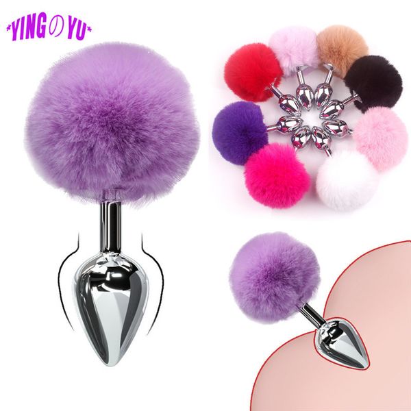 Toys Bunny Tail Fur Butt Plug anal jouet en acier inoxydable lisse tactile en métal bouche bouchon de sexe