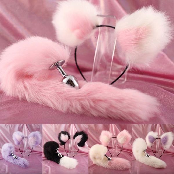 Jouets anaux Oreilles mignonnes Bandeaux avec Fox Rabbit Tail Metal Butt Anal Plug Érotique Cosplay Accessoires Adult Sex Toys pour Couples 230508