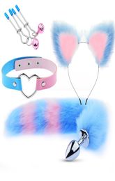 Anal Toys Cute Tail Plug Cat Ears Hoofdbanden Set Nipple Clip Neck Collar Erotische Cosplay Sex for Women 2211212184216