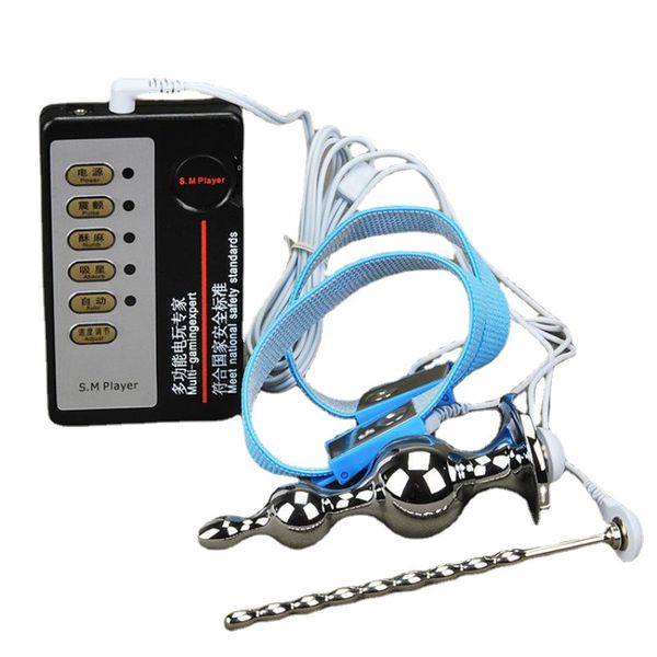 Juguetes anales Electro Kit Pene de acero inoxidable Enchufe de sonido uretral Choque eléctrico Anillo de pene Bola Camilla Extensiones Ampliación528