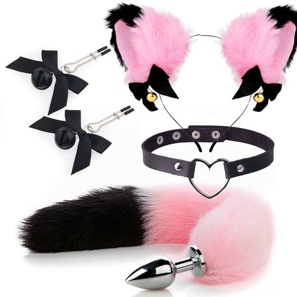 Jouets anaux fleur pince à cheveux Plug bout à bout femme queue queue de chat queues érotique Lolita sexe pour femmes Couples Cosplay 220922