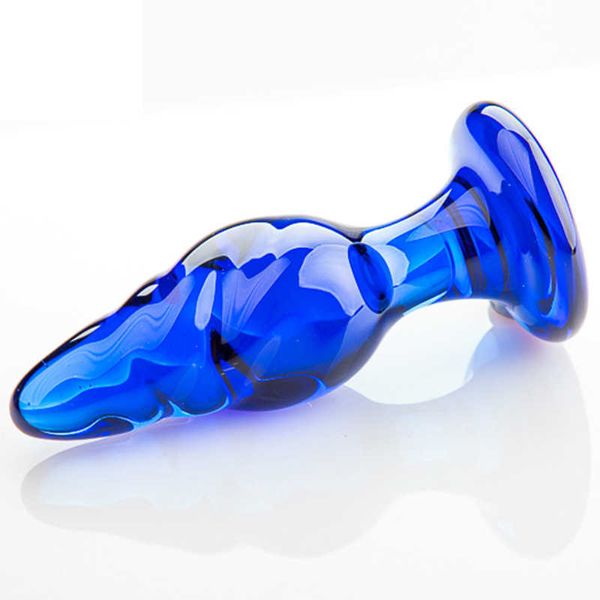 Anal Toys Glass Butt Plug Azul Espiral Crystal Butt Plug Crystal Clear Glass Backyard Toys Anal Expander Juguetes para adultos Hombres y mujeres L230306