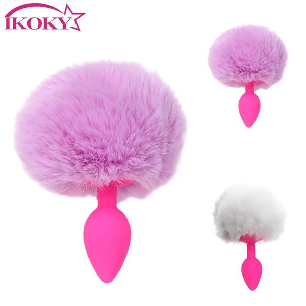 Jouets anaux IKOKY Plug poilu queue de lapin sexe pour Couples femmes jouet érotique Tapon fesses accessoires 231114