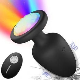 Juguetes anales LED Luz colorida Butt Plug para mujeres Hombres Vibrador Masajeador de próstata Adultos Sexo Control remoto inalámbrico Buttplug 231114