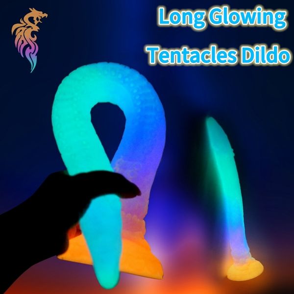 Anal Toys Long Glowing Tentacules Dildo Sucker Silicone Énorme Anal Plug Prostate Massager Masturbate Buttplug Hommes Femmes Anal Sex Toys 230728