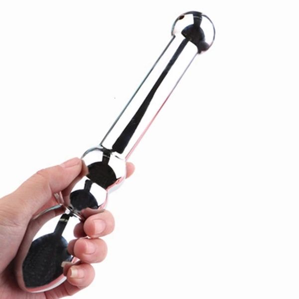 Juguetes anales Enchufe largo de acero inoxidable Consolador de doble cabeza de metal Varita de punto G Masajeador de próstata Estimulación vaginal Sexo 230307