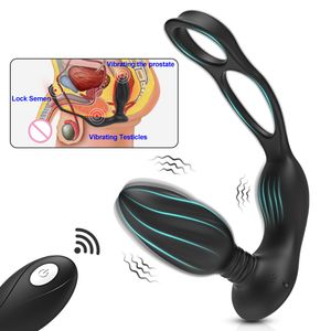 Anale speelgoed mannelijke prostaat massage vibrator dubbele ring plug siliconen vertraging ejaculatie masturbator volwassen seks voor mannen 230821