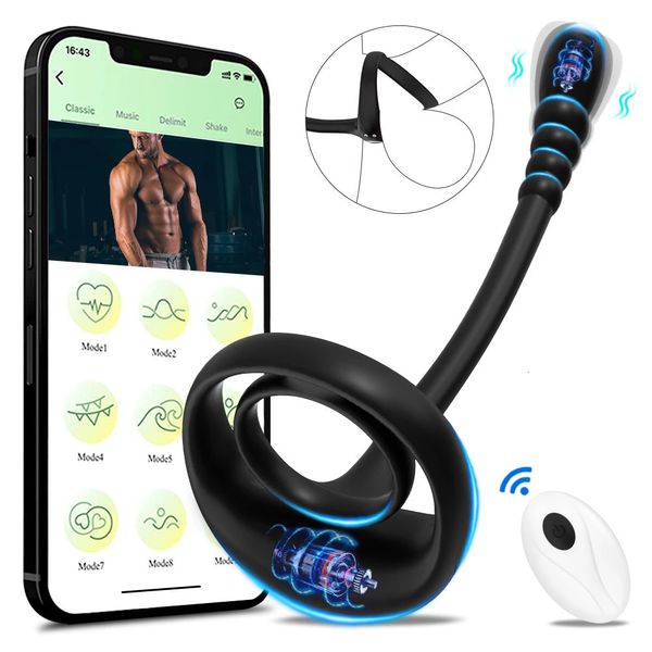 Juguetes anales Masturbación Juguete APLICACIÓN Bluetooth Vibrador de próstata Masaje de testículos Anal Butt Plug Cock Anillo de pene Cocking masculino para hombres Sextoy 231128