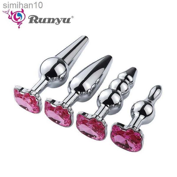 Juguetes anal nuevo enchufes de metal anal + joyería de cristal colores rosados ​​pequeños juguetes de sexo anal para mujeres cuentas anal tube anal para adultos productos sexuales hkd230816