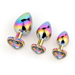 Jouets anaux Rainbow Plug Anal en forme de coeur Butt Plug Métal Cristal Bijoux Anus Dilatateur Petit Unisexe Adulte Sex Toys pour Femmes Hommes Couples 230508