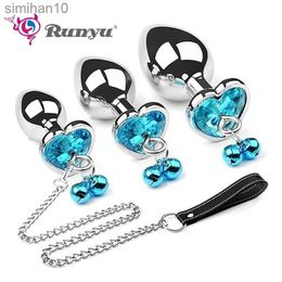 Juguetes anal runyu bells de metal enchufe par pareja adule juguete de acero inoxidable base en forma de corazón de acero gay adultos gay y mujeres que masturban HKD230816