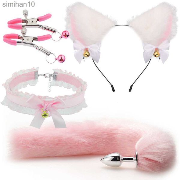 Toys Toys Toys Fox Plux anale Foxtail Bow Metal Butt Anal Plug Anal mignon nouage Soft Cat Oreilles Bandons COSPLAY COSPLAY COSPLAY ACCESSOIRES HKD230816