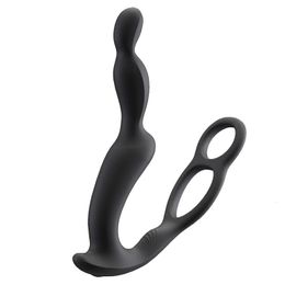 Anale Speelgoed Siliconen Mannelijke Prostaat Massage Vibrator Dubbele Ring Plug Vertraging Ejaculatie Masturbator Adult Sex voor Mannen 231114