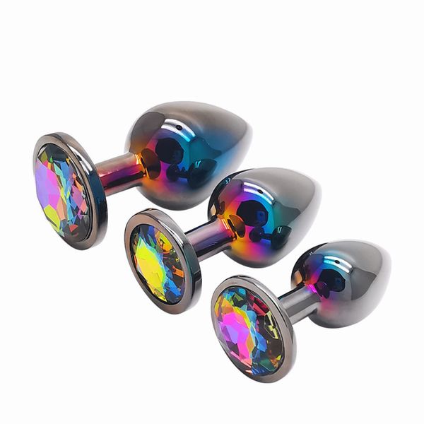 Jouets anaux SML Set Métal Noir Plug Rond Fond Cristal Butt Plugs Massage De La Prostate Jeux Pour Adultes Anus Masturbation Sexe 230824