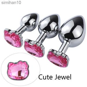 Anal Toys Steel Paren Games metaal roestvrijstalen anale buttplug Crystal Holle Kitty Cat Face Bead Masturbador Sex Toys for Men/Women HKD230816