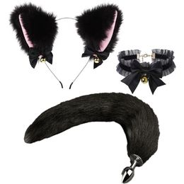 Juguetes anal de cola de cola sexo metal trasero lindos orejas de gato suave diadema de cosplay accesorios para parejas para mujeres 230811