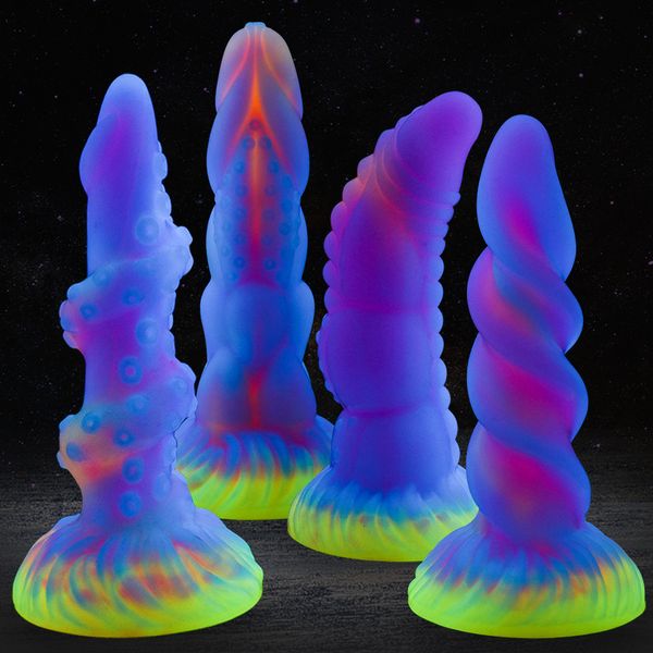 Anal Toys Thread Monster Anal Dildo Butt Plug Anus Masturator Dilatateurs Sucer Cup Adult Sex Toys Femme Silicone Glow Soft 230724