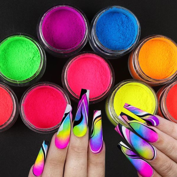 Analizador 9 caja/set pigmento neón fluorescencia de uñas polvo brillo cromo polvo de gel polvo de polvo brillante ombre de manicura kits de uñas