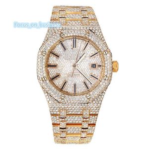 Anant Jewels Luxury Gold Moissanite Watch Roman Number Hoge kwaliteit Hip Hop Volledige CVD Diamond Watch Mens Iced Out Quartz Watches