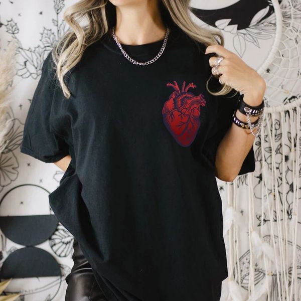 Anatomique Coeur Poche Imprimer T-shirt Femmes Hipster Infirmière Cardiologie Tshirt Streetwear Anatomie Esthétique Graphique Tees Tops 5XL 240315