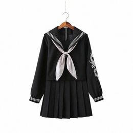 Anbenser-Black JK Uniforme pour filles, manches courtes et Lg, uniformes scolaires japonais, ensembles de marins, jupe plissée, été V6rO #