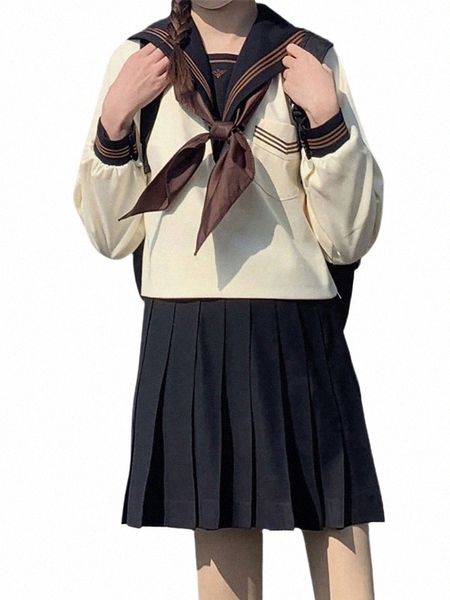 Anbenser Uniformes scolaires japonais S-XXL Étudiantes Filles Marine Costume Femmes Sexy Beige JK Costume Marin Blouse Jupe Plissée Ensemble x3cH #