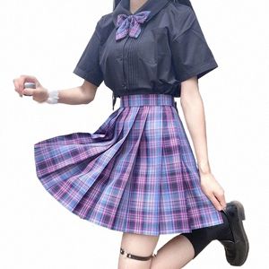 anbenser-geplooide geruite rokken voor meisjes, LG en korte mouwen, hoge taille, JK-uniformen, scholieren, anime Dr K1ey #