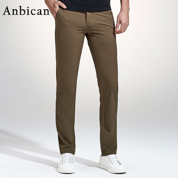 Anbican Moda Caqui Pantalones Casuales Hombres 2017 Primavera Nuevo Ocio Negocios Pantalones Delgados Para Hombre Algodón Trabajo Chinos Pantalones de Vestir