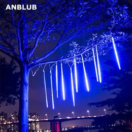 ANBLUB 30 cm de 50 cm de lluvia de meteoritos impermeable 8 tubos luces de cuerda LED para feriados al aire libre Árbol de decoración de Navidad EU/EE. UU. Y200903
