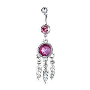 Mode Vrouwen Buik Ring Wit Vergulde Sparky CZ Feather Belly Button Ring Mode Piercing Body Sieraden voor Bar Girls