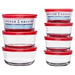 Anchor Hocking 14-delige Clear Glass Round Round Food Storage Value Pack met rode deksels 240328
