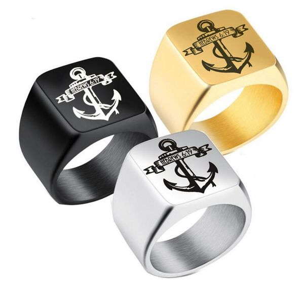 Anchor Logo Ring Domineering Anillo de hombre Titanio Acero