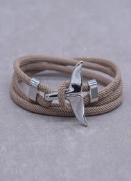 Ankerstijl sieraden oceaan zilveren walvis staart kraal armband 23 ronden verstelbare touwarmband voor mannen en vrouwen geschenken 1087601